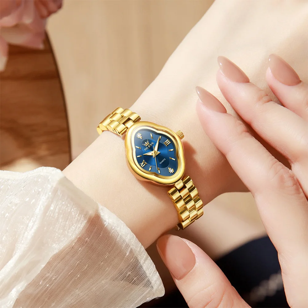 OLEVS العلامة التجارية الشهيرة ساعة نسائية ساعة ذهبية زرقاء كوارتز ساعات المعصم الفاخرة السيدات هدية ساعة الإناث مقاوم للماء #2