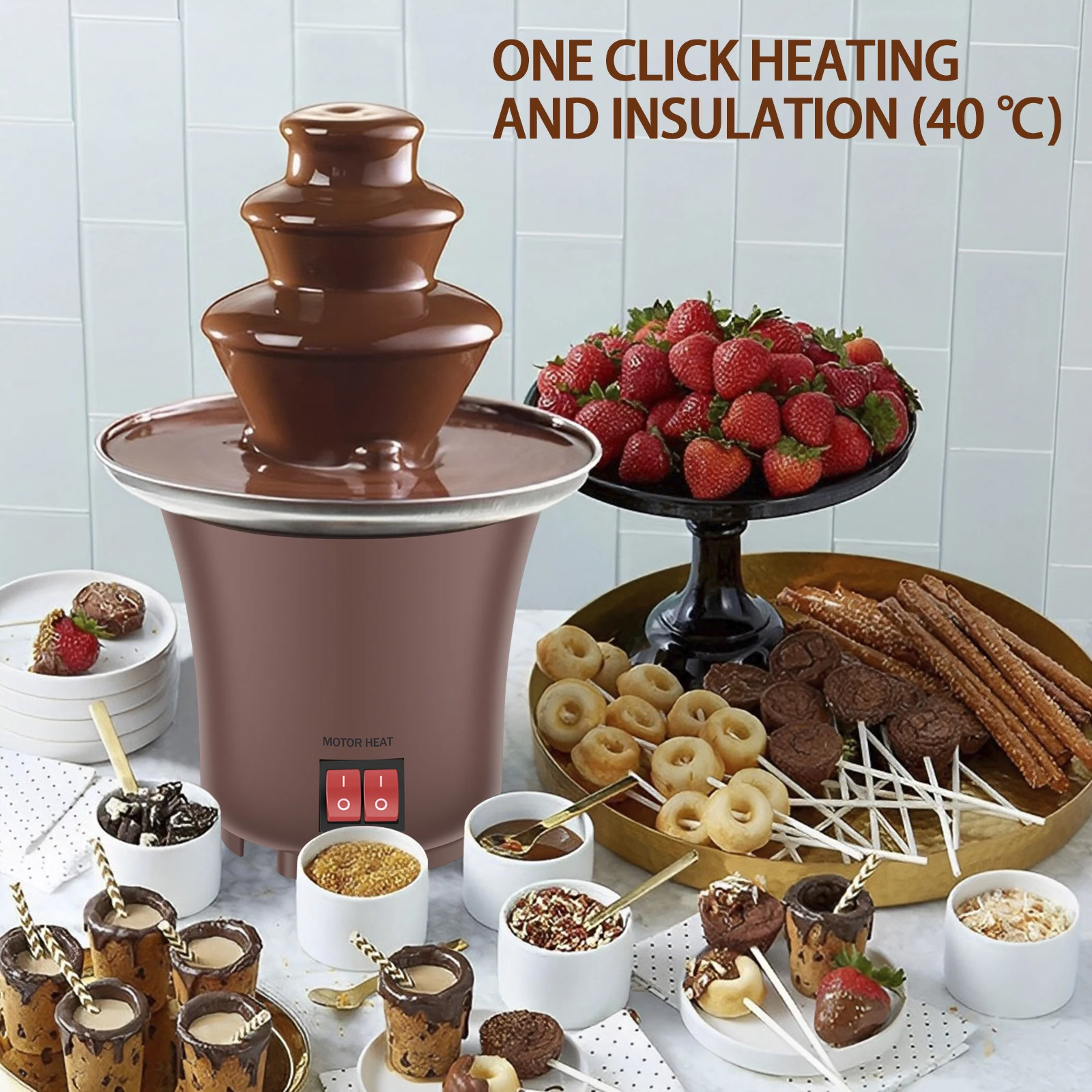 Electric Chocolate Fountain Machine 3Layer Hold 10oz Chocolate Fondue Fountain Cheese Fountain Melting Machine Household US Plug