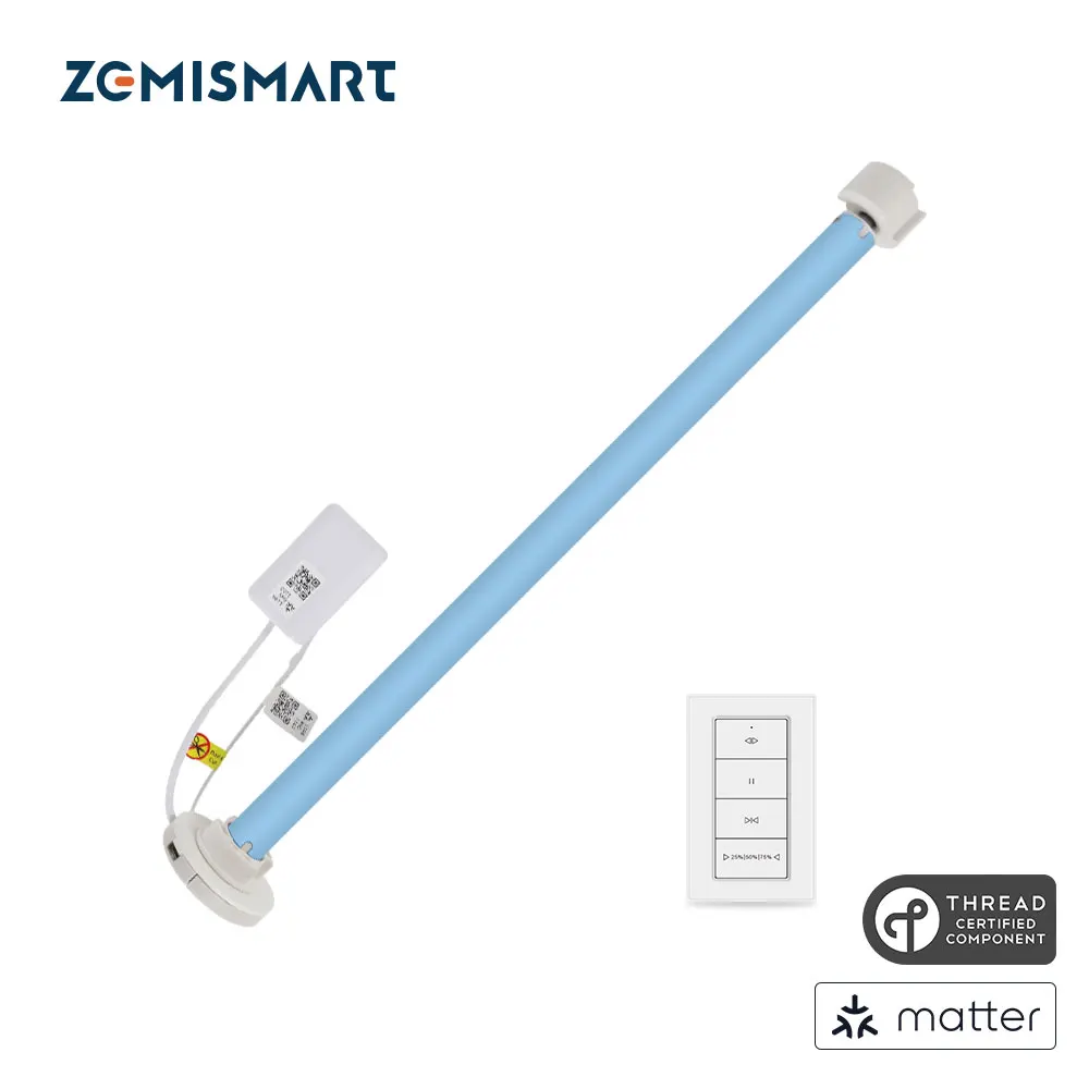

Zemismart Matter Thread Smart Roller Shade Двигатель жалюзи Встроенный аккумулятор для трубки 20 мм 28 мм Homekit Приложение Google Home Smartthings