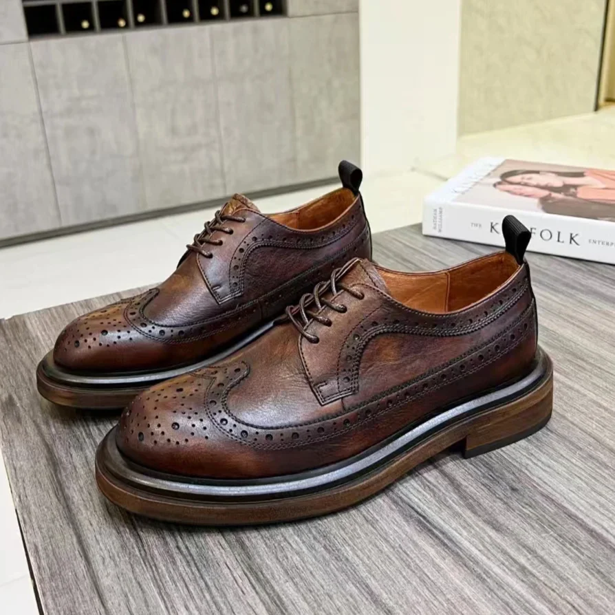 Derby  Vintage carved cowhide men's shoes all leather casual business wear men's shoes leather brogues