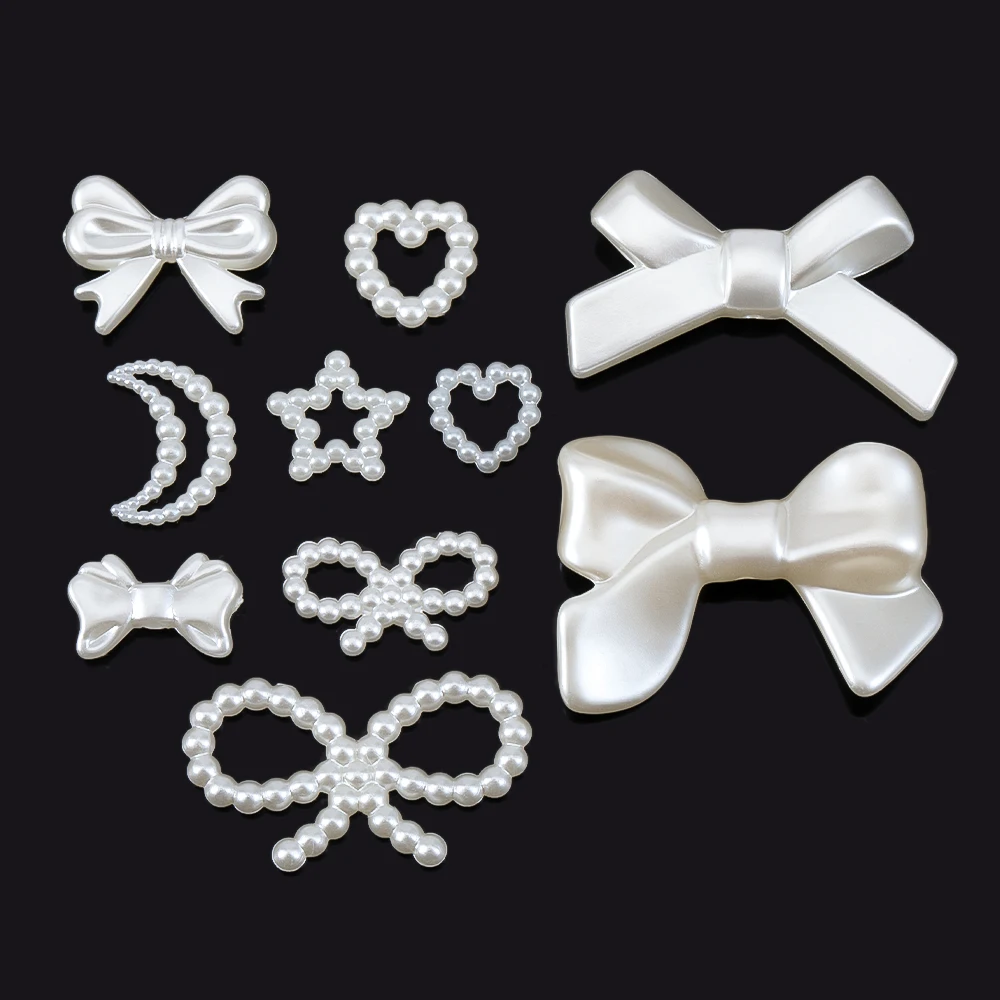 Imitação de Pérola Beads Bowknot Acessórios para Cabelo, Coração do amor, Branco, Resina, DIY, Fazer Jóias, Descobertas, 50Pcs