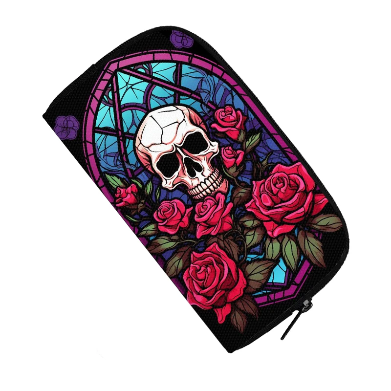 Mexico Skull Print Coin Purse Flowers Rose Money Bags Teenager Earphone Zipper Long Wallet Skull Storage Bags Birthday Gift