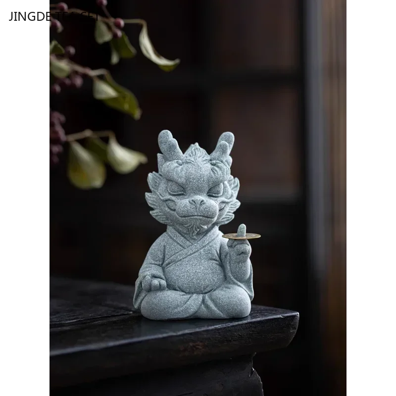 1PCS Premium Green Sandstone Lucky Zodiac Dragon Qilin Tea Pet Ornament Home Desktop Fish Tank Landscape Decoration Gift