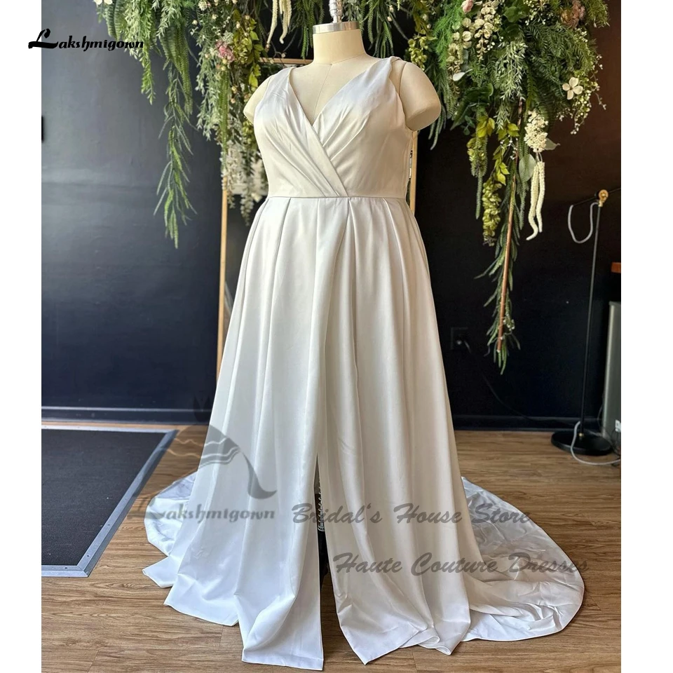 

Lakshmigown Simple Soft Satin White Long Beach Wedding Dresses 2024 Vestidos Plus Size Women A Line Bridal Gowns Side Split