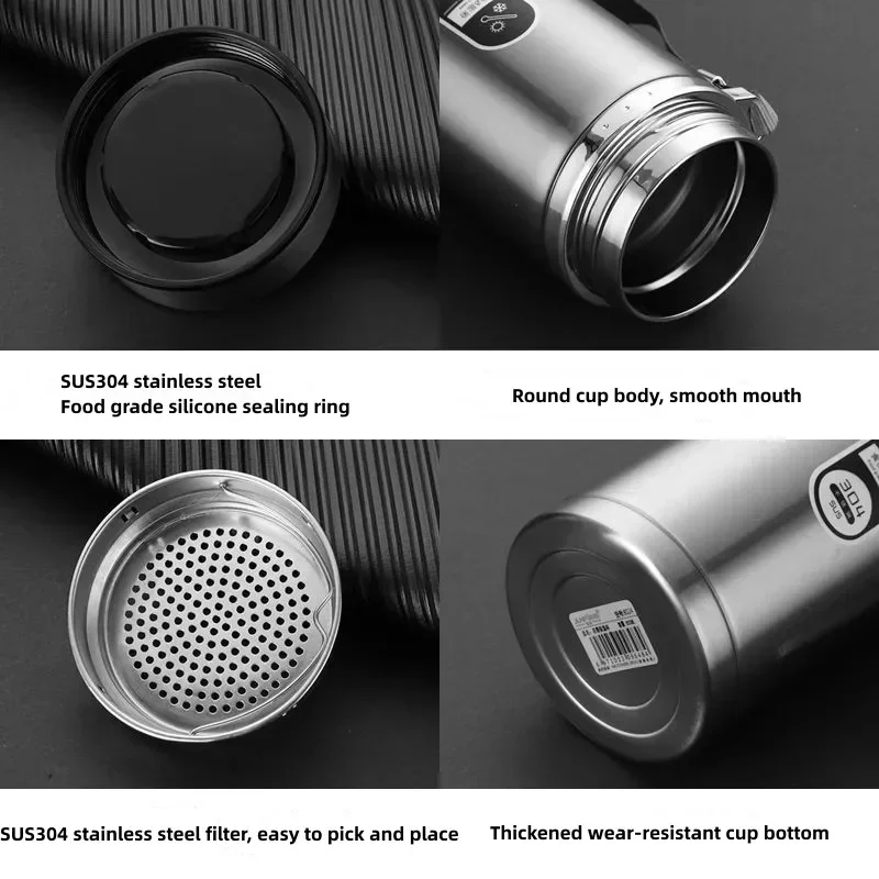 800ML-1L ترمس من الفولاذ المقاوم للصدأ زجاجة 304 زجاجة شاي سيارة زجاجة فارغة مع شاشة LED لدرجة الحرارة كوب شرب محمول