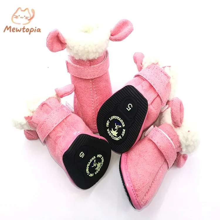 Autumn & Winter Rabbit Ears Dog Shoes Pet Ski Boots Adorable Fluffy Socks Wear-Resistant & Water-Resistant Design