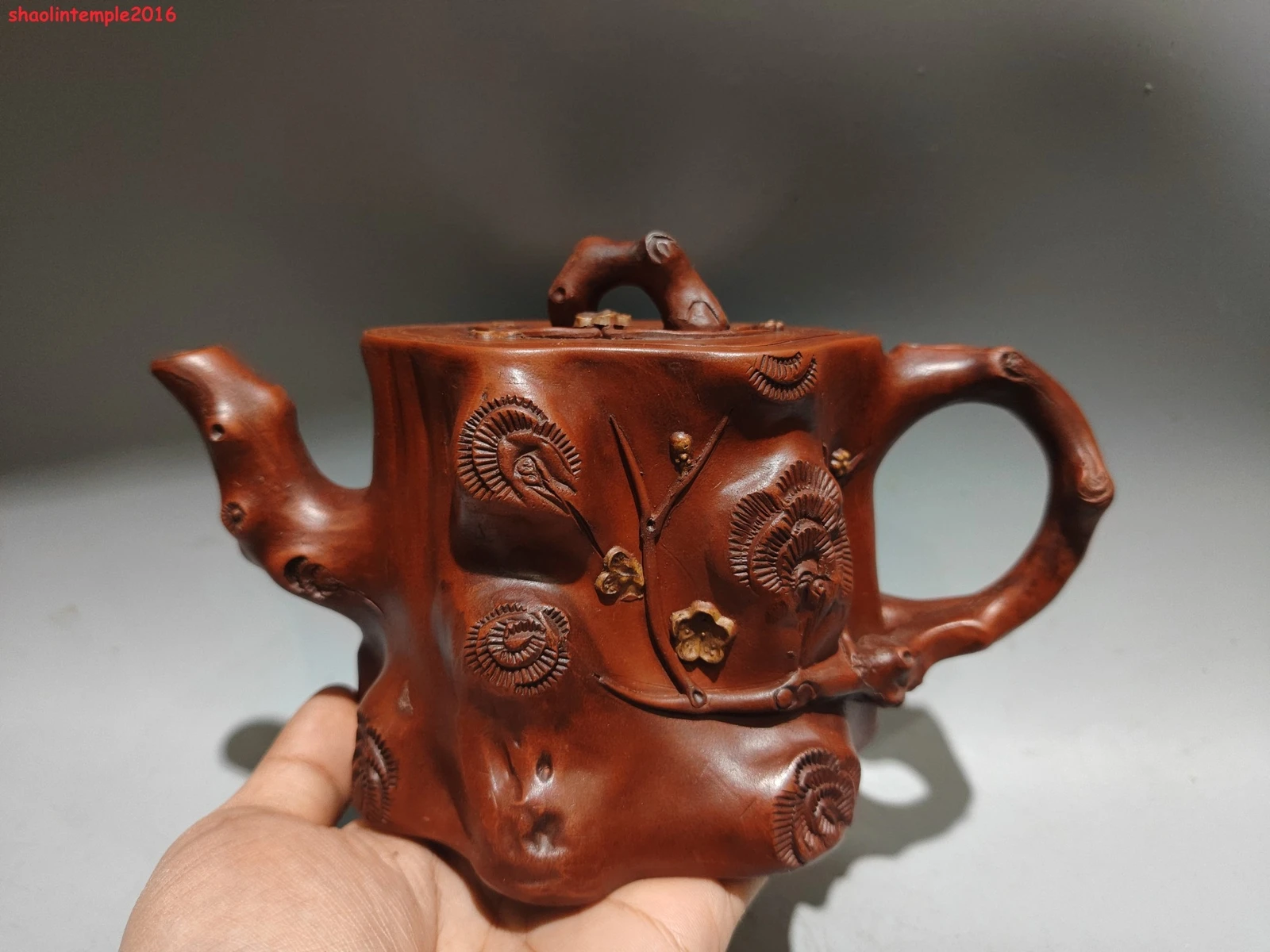 8.4''Old Chinese Yixing Zisha Exquisite purple clay teapot Marke Tree stump pot