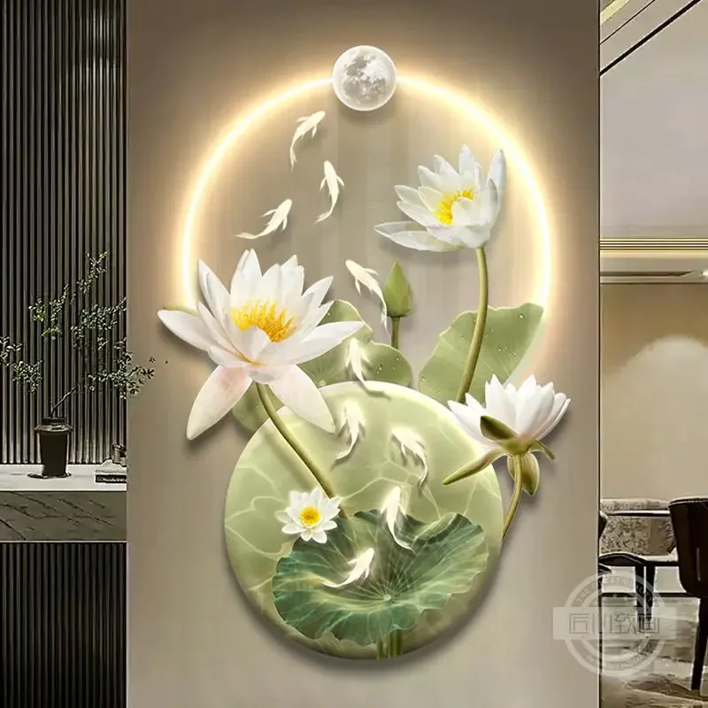 Nine Fish Diagram Entrance Decoration Painting Chinese Lotus Decorative Painting Hanging paintings in the corridors and hallways