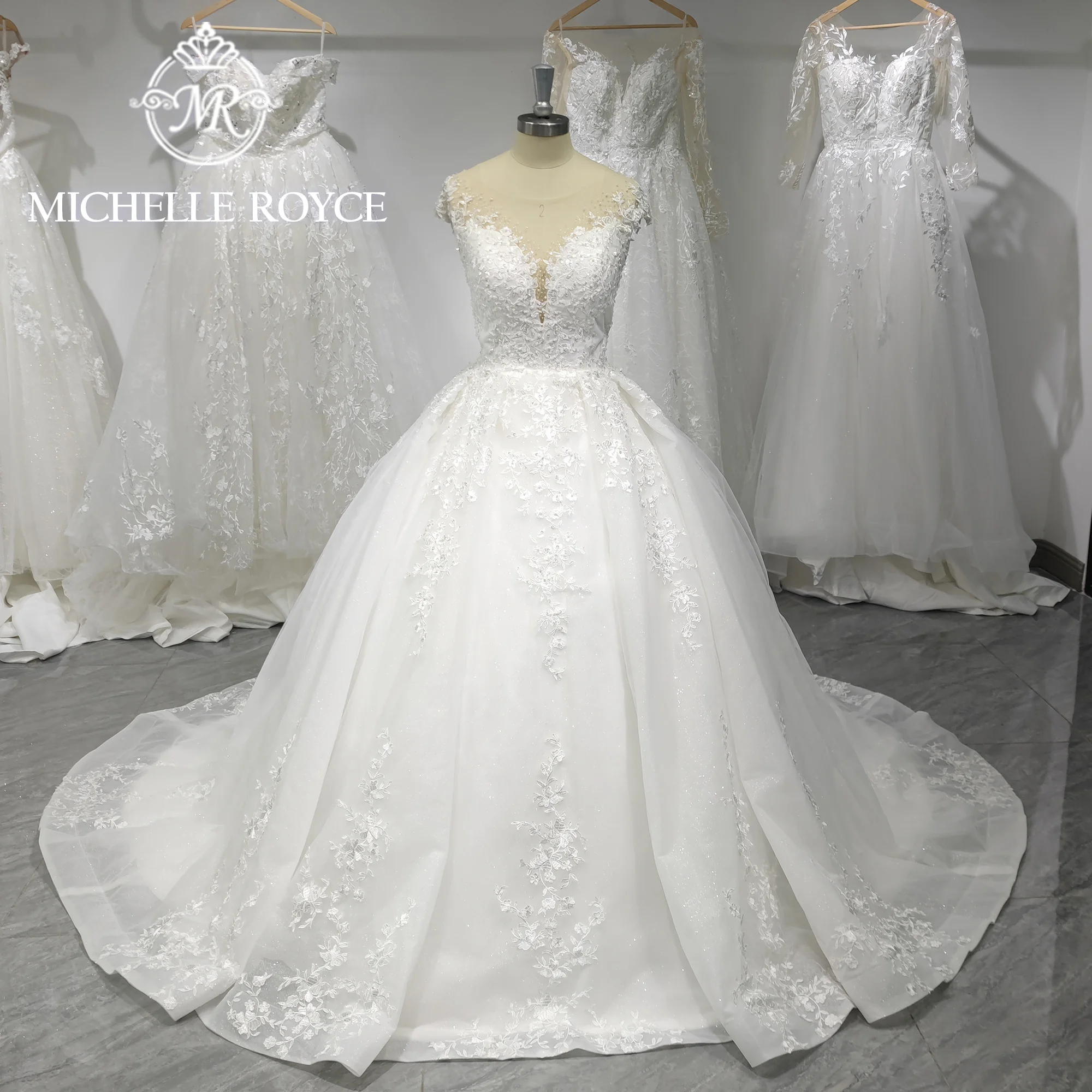 Michelle Royce Ball Gown Wedding Dresses For Women 2024 Sweetheart Short Sleeve Appliques Beading Wedding Gown Vestidos De Novia