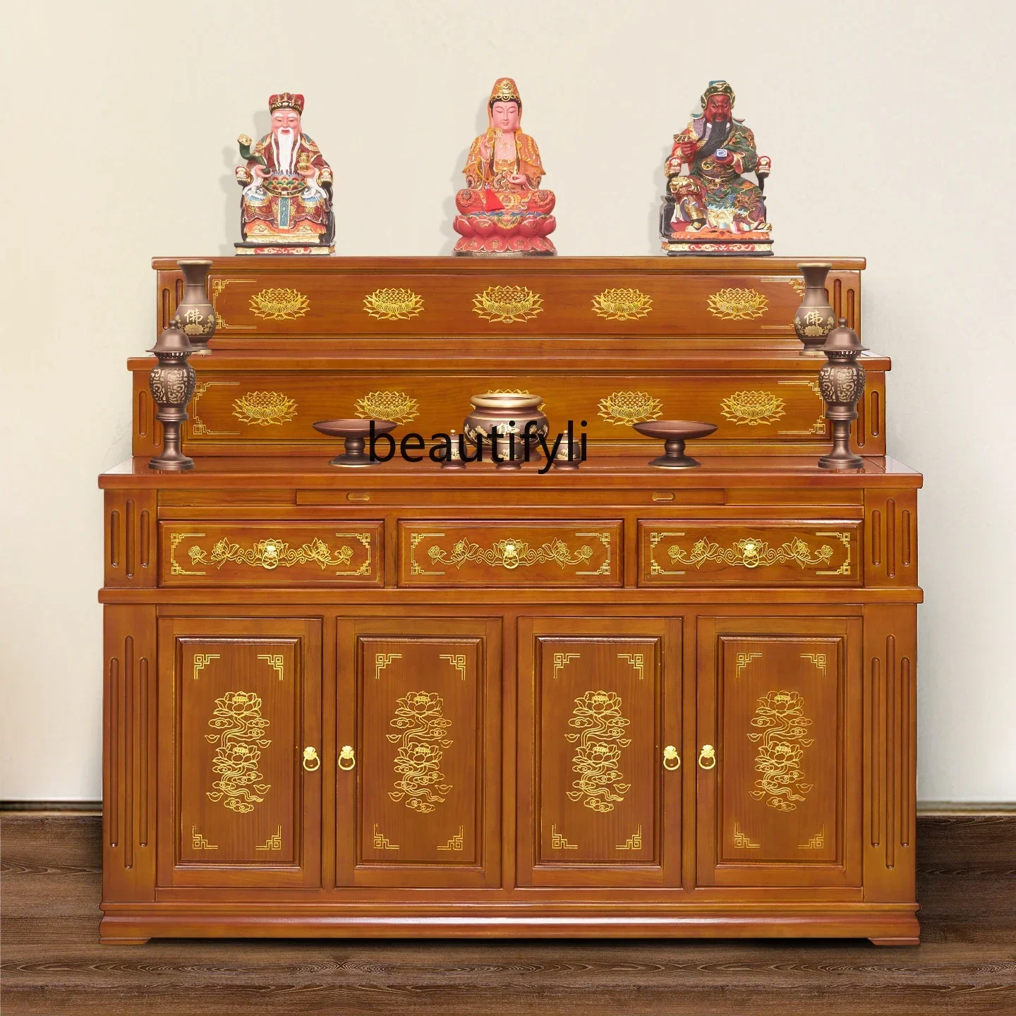 Y183ff Solid wood three-layer table for household use  mid-hall Buddhist table, stepped-up shrine Buddhist cabinet for table