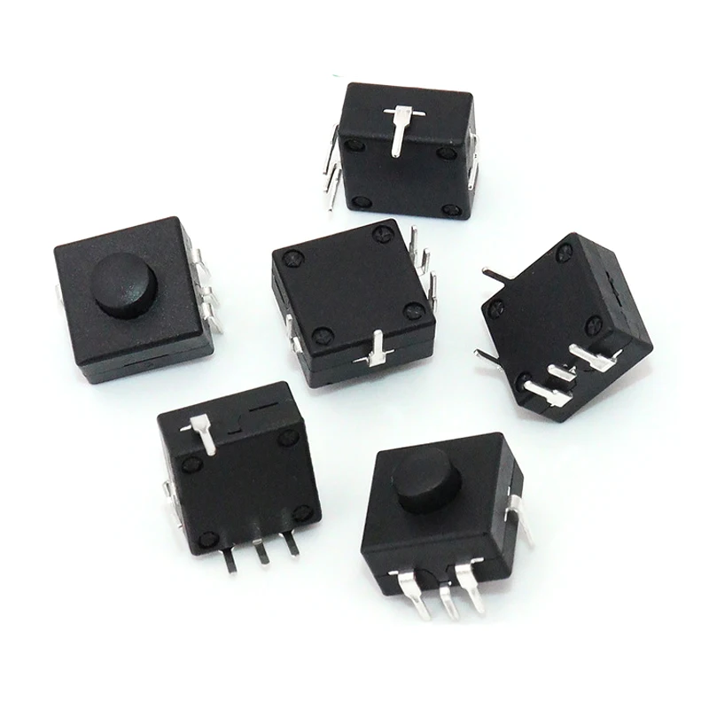 10PCS 1212A flashlight switch 12 * 12 * 9 five pin self-locking button switch black button switch