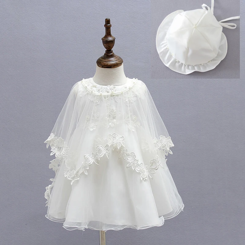 Baby Girl Dress Lace Beading Appliques Baptism Dress Girls 1st Year Birthday Party Wedding Christening Baby Infant Clothing 3PCS