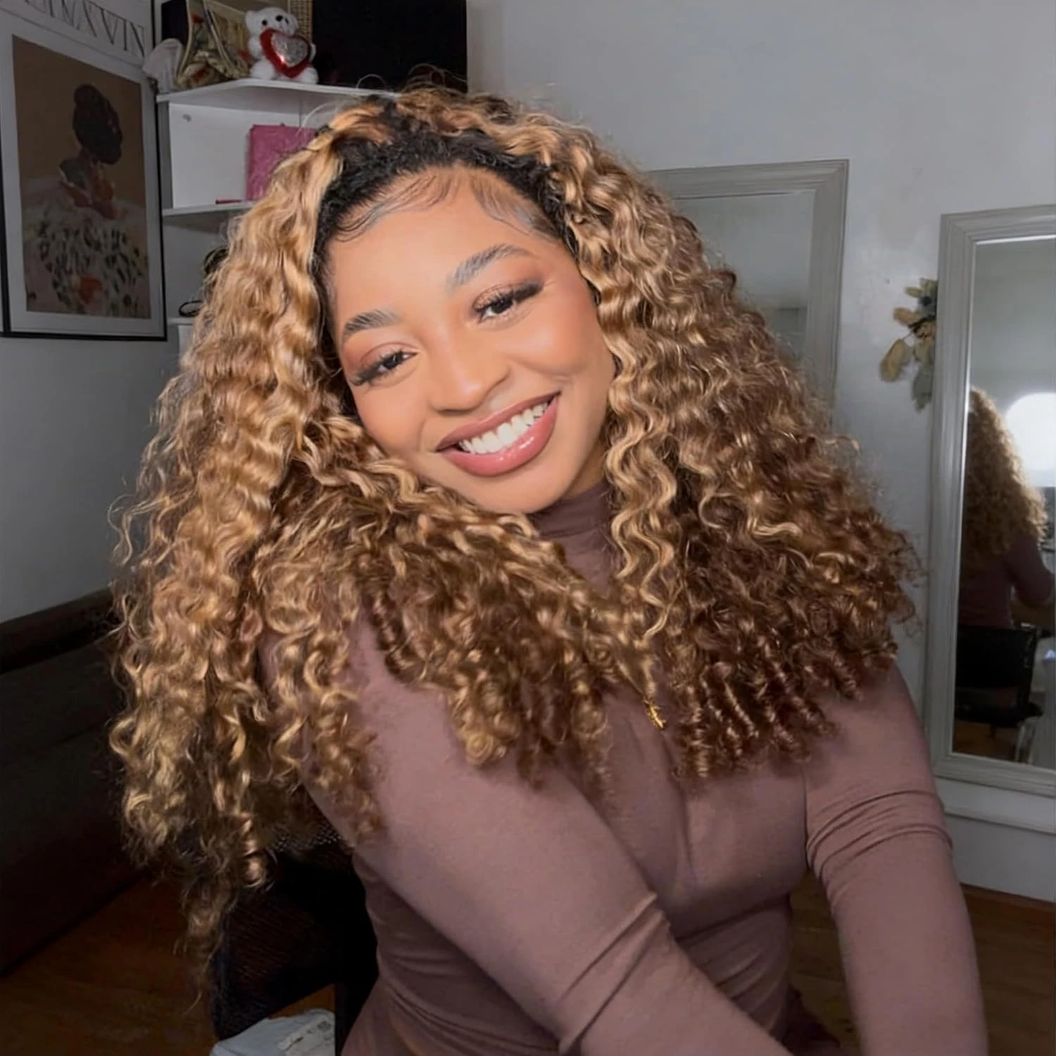 427 Highlight Burmese Curly Human Hair Half Wig 3-in-1 Glueless Spiral Ends With Drawstring Half Wigs for Beginners Wear And Go