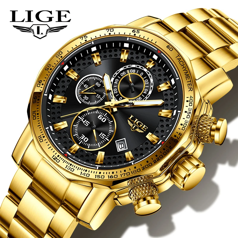 LIGE Men’s Watches Brand Big Sport Original Watch Luxury Men Military Steel Quartz Wrist Watches Chronograph Male Clock For Men