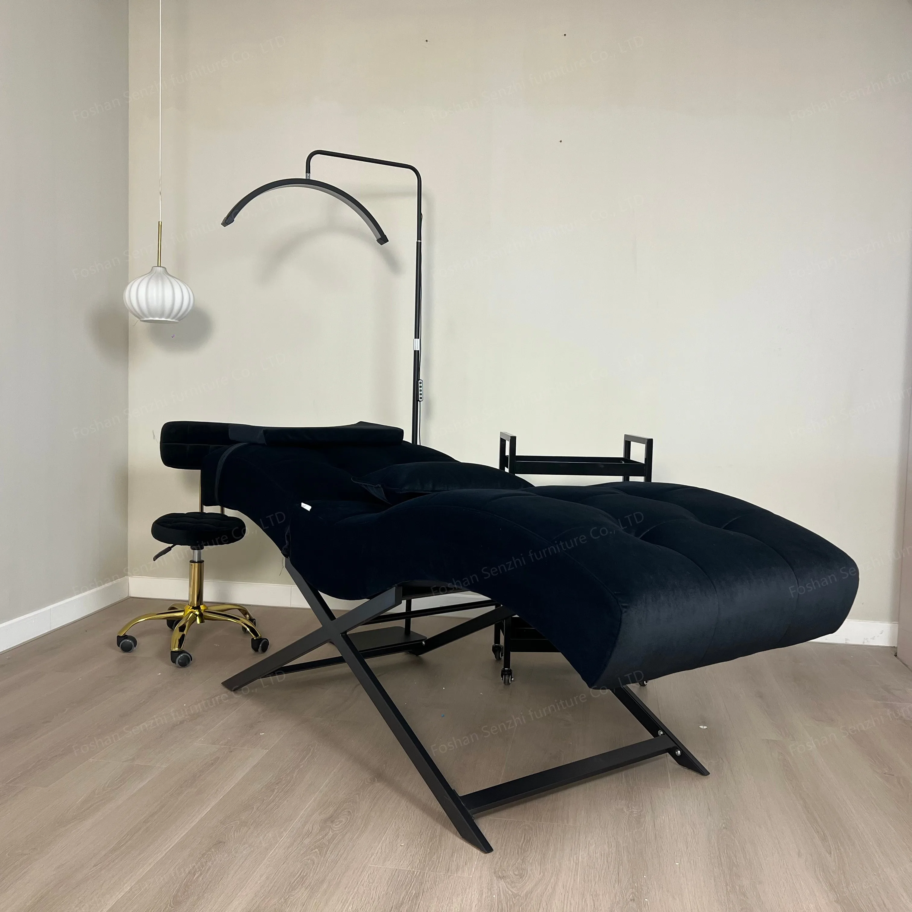 Modern  Lash Bed Massage Table Beauty Salon Leather Gold Stainless Steel Basebase Curved Eyelash Bed