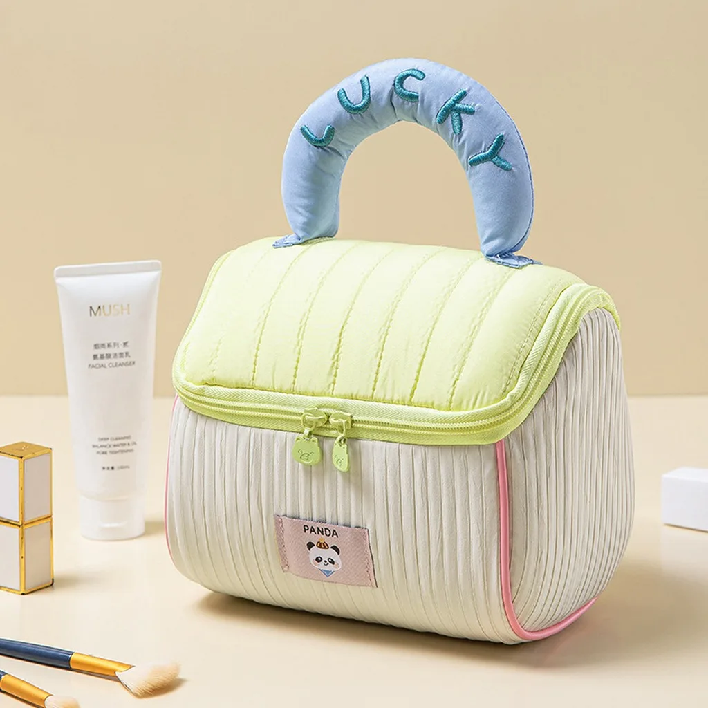 Large Capacity Cartoon Cosmetic Storage Bag Pattern Hut Handbag Girls Makeup Organizer Portable Handheld Travel Toiletry Pouch