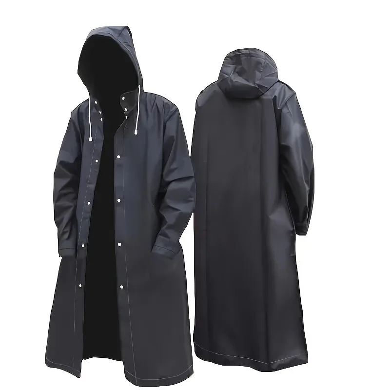 Black Fashion Adult Waterproof Long Raincoat Women\'s Men\'s Raincoat Hooded Outdoor Motorcycle, Cycling, Hiking, Fishing