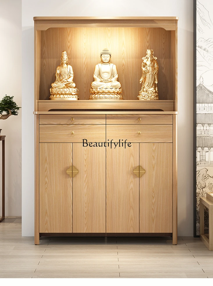 

Solid Wood Buddha Niche New Chinese Style Clothes Closet Altar Buddha Shrine for Guanyin God of Wealth Altar Cabinet