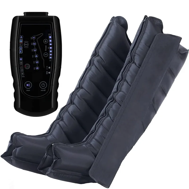 Wireless Rechargeable Air Pressure Leg Massager, Air Wave Compression Therapy Device, Optional 4/6/8 Chambers, Black