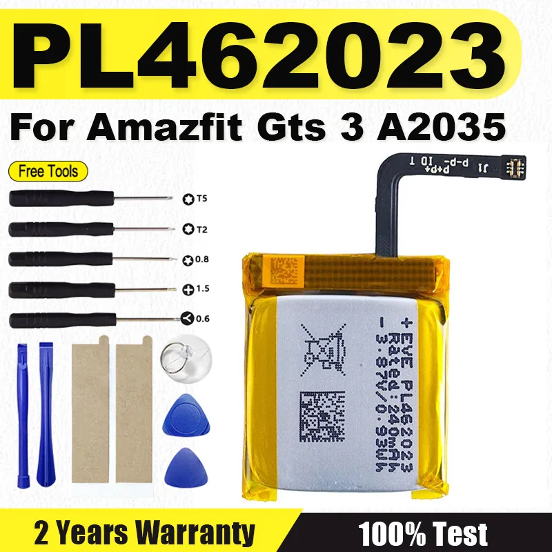 

Brand-New 240mAh PL462023 Polymer Li-Ion Battery Cell For Amazfit Gts 3 A2035 Smart Sports Watch + Free Tools