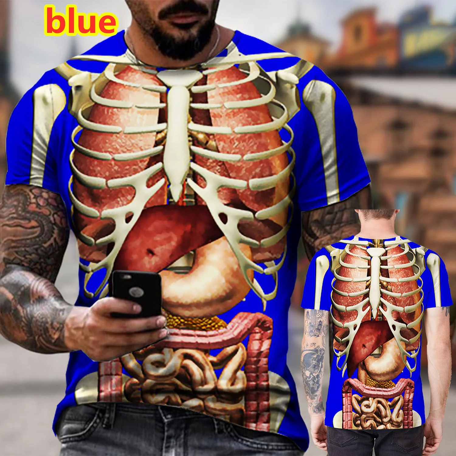 Skeleton Internal Organs 3D Printed T-Shirt Fashion Short-Sleeved Skull Funny Men T Shirt