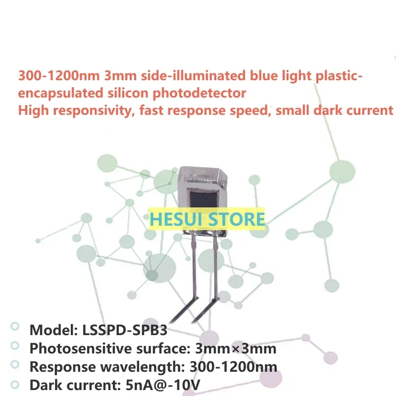 300-1200nm 3mm side-illuminated blue light plastic-encapsulated silicon photodetector with high responsivity and low dark curren