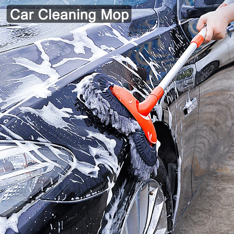 Car Washing Mop Chenille Brush Double Brush Head Roof Window Cleaning Maintenance Three-Section Telescopic Mop Clean Supplies