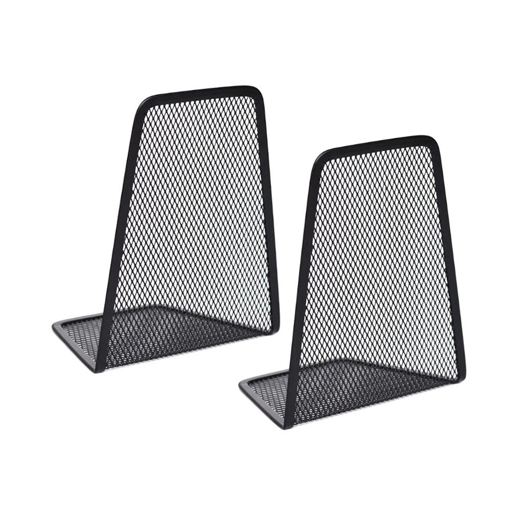 

2pcs Metal Mesh Bookends Black Industrial Style Desk Organizer For Office Home Study Iron Wire Shelf Stand Folder Holder