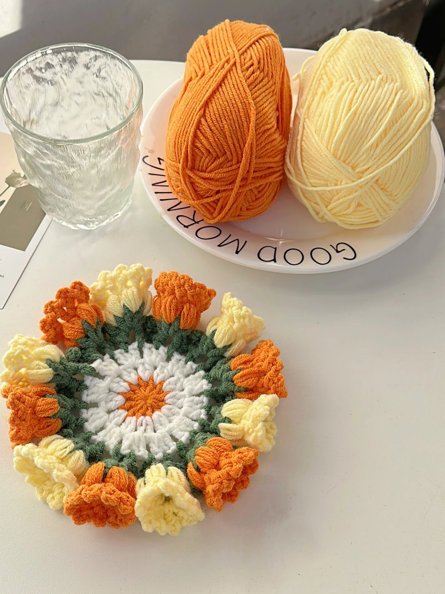 

Novice Beginner Hand Knitting DIY Material Bag Wool Crochet Lily of The Valley Flower Gradual Change Coaster To Give Girlfriend
