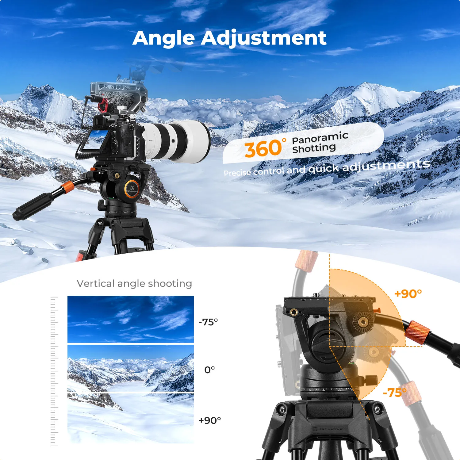 K&F CONCEPT Fluid Head Lightweight Fluid Video Head Silky-Smooth Stable Tripod Head Mount Max Load 17.6lbs/8kg