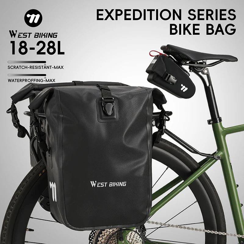 Borsa Portapacchi per Bicicletta WEST BIKING 18-28L, Completamente Impermeabile, Borsa da Viaggio per Sedile Posteriore, con Fibbia a Sgancio Rapido, Accessorio per Bici