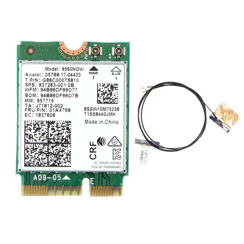 X07A 9560NGW WiFi 카드 + 안테나 1730Mbps 무선 AC 9560 듀얼 밴드 2.4G+5G BT 5.0 802.11Ac M.2 CNVI 9560NGW 무선 어댑터