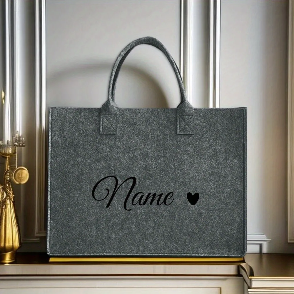 

Custom Name Felt Tote Bag, Birthday Holiday Wedding Mother's Day Graduation Back to School Nurse Teacher Christmas Gift Handbag