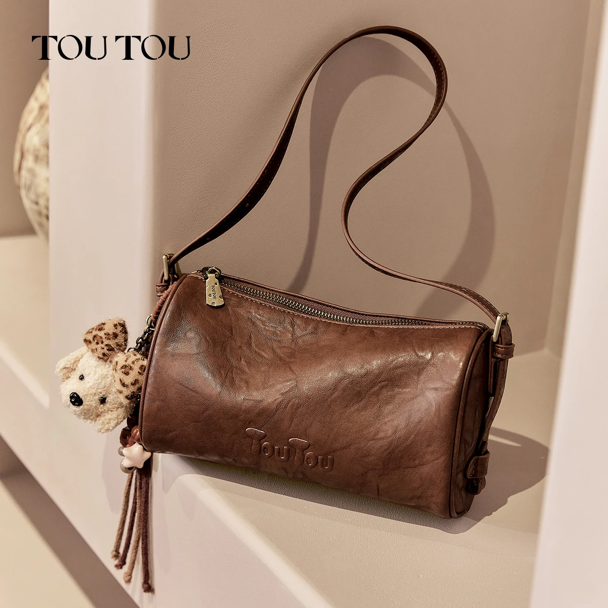 

TOUTOU New Brown Cylinder Bag - Large Capacity Bag, boston bag Shoulder/Crossbody Style, Ideal for Commute & Birthday Gift