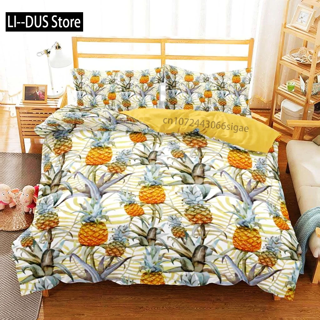 

Pineapple Duvet Cover Set Queen Size Microfiber Kid Colorful Pineapple Twin Bedding Set Fruit Theme Hello Summer Comforter Cover