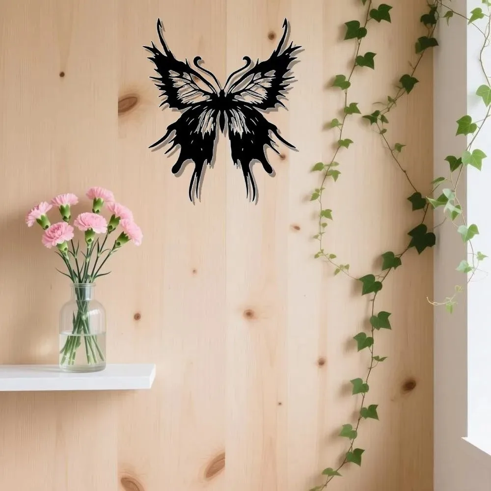 Butterfly Metal Wall Art 2D Flat Black Ink Splash Decor Unique Christmas Halloween Gift