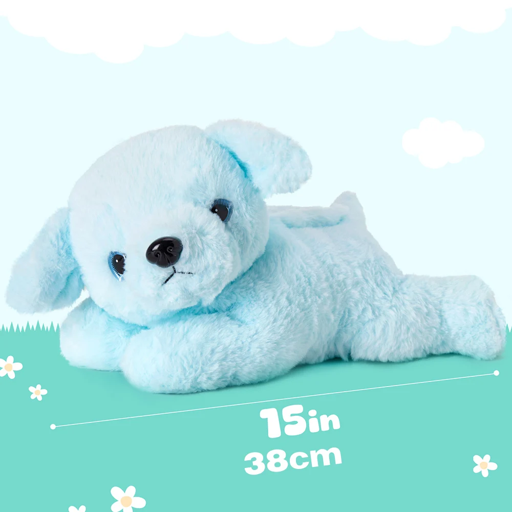 38cm Plush Big Blue Puppy Throw Pillows LED Light Musical Soft Stuffed Animals Dog Dolls Kawaii Gift for Girls Kids Home Decor