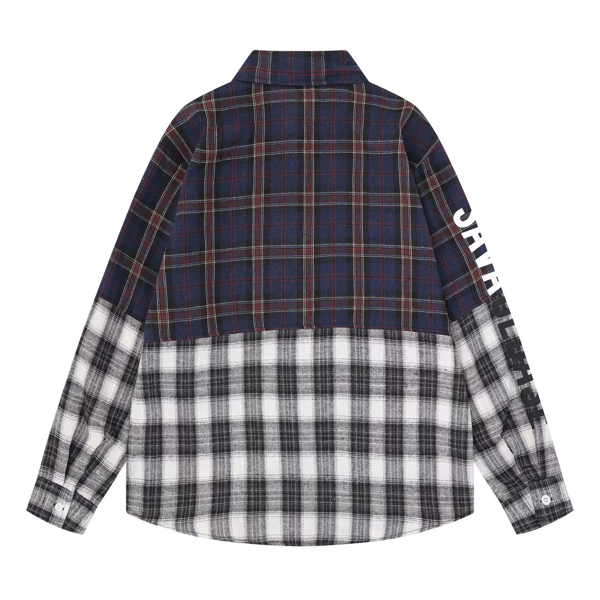 Unisex Vintage Plaid Color Block Shirt Hip Hop Streetwear Loose Long Sleeve Casual Tops