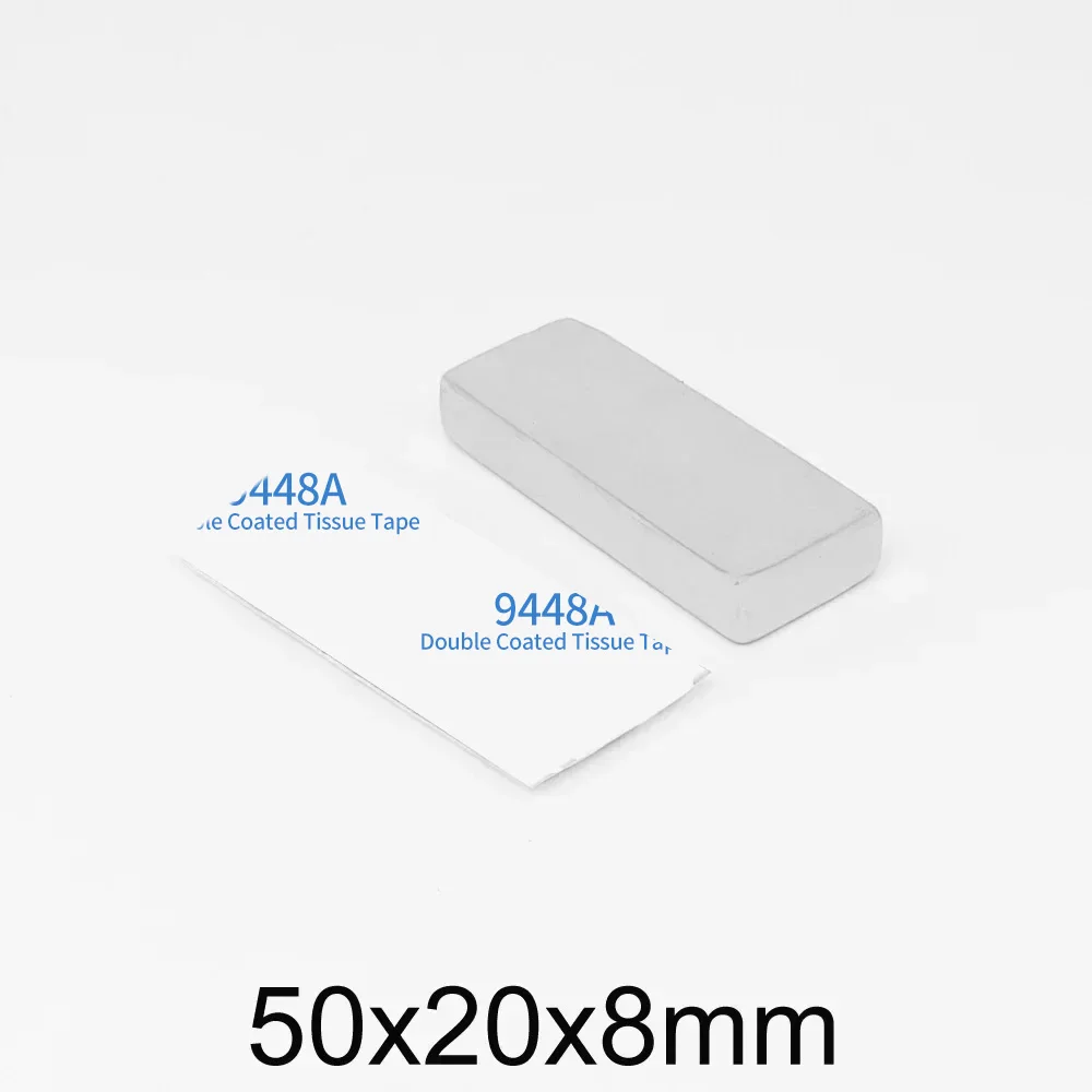 블록 초강력 자석, 3M 테이프 포함, 50x20x8mm, 50x20x8 쿼드레이트 대형 영구 NdFeB 자석, 50x20x8mm, 1 개, 2 개, 5 개