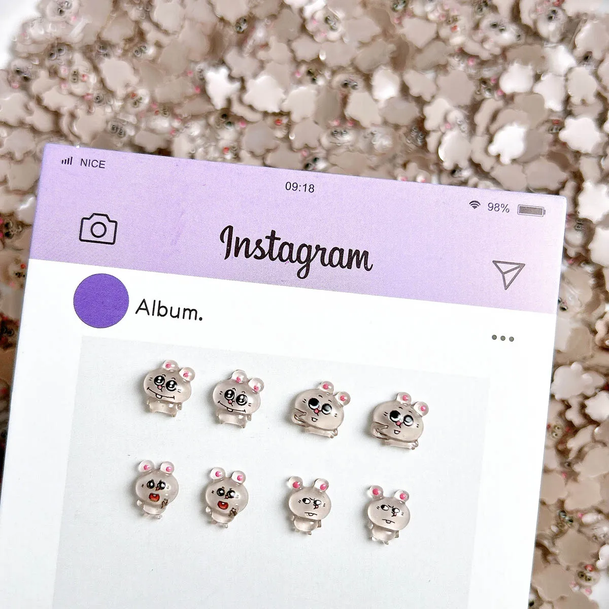 عشوائي مختلط لطيف الكرتون ليتل رمادي ماوس مسمار السحر Kawaii 3D الراتنج ماوس مسمار الفن زينة مانيكير DIY بها بنفسك الملحقات