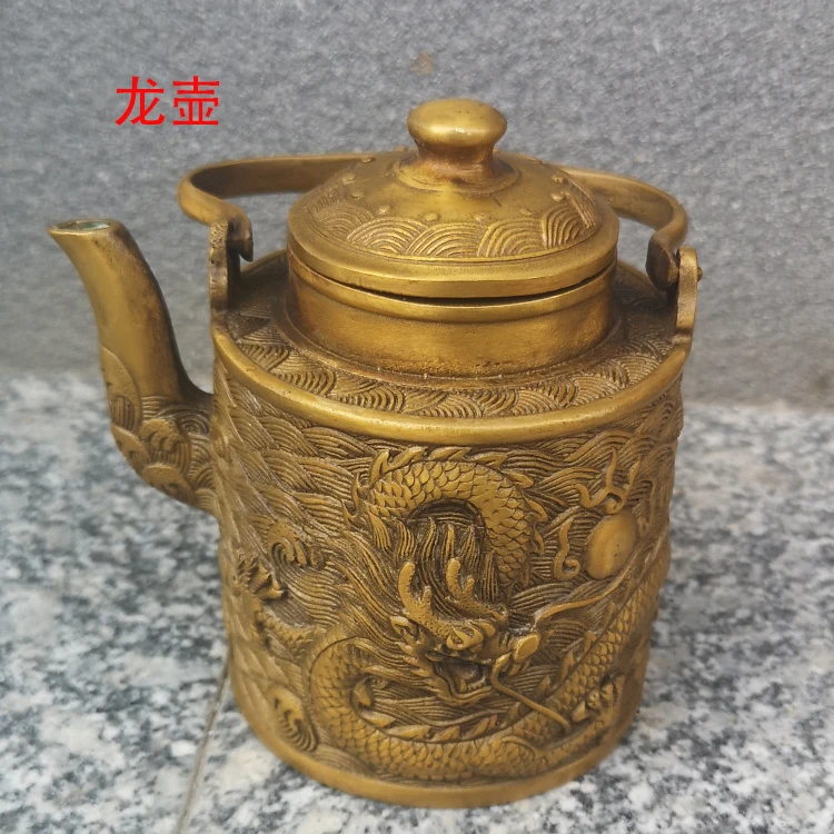 

Antique Tea Pot Retro Pure Copper Old Qing Dragon Pot Lift Liang Pot Ancient Method Precision Casting Old Copper Wrapped Pulp