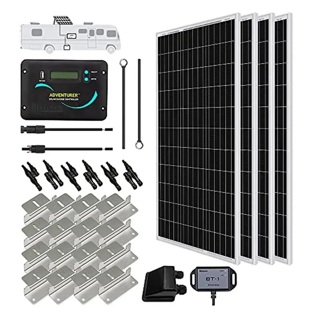 For Solar RV Kit Off-Grid 400W Monocrystalline Panel with PWM Charge Controller Adventurer 30A Mounting Brackets Wide