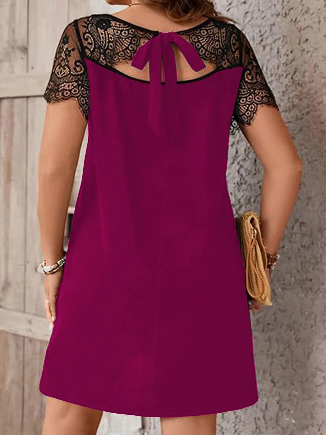 الأوروبية والأمريكية حجم كبير الملابس النسائية الربيع والصيف أنيقة نمط جديد مزاجه ركاب الدانتيل الربط الظهر جوفاء فستان بأكمام قصيرة #4