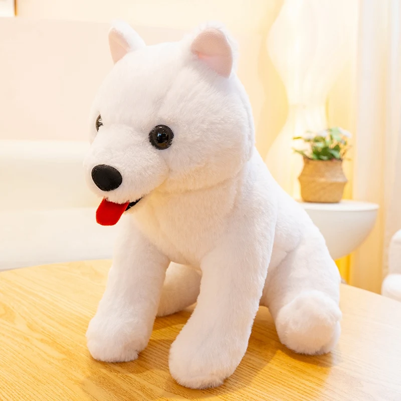 

Cute White Samoyed Dog Plush Toys Realistic Fluffy Puppy Stufed Animal Soft Pet Doll Companion Toy Home Decor Birthday Gift