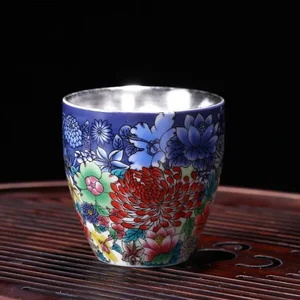 999 Silver Tea Tasse rein silberner silberner handwerkliches Porzellan Porzellan, Master -Nagellack, Keramik -Retro -Tieast, 90 ml 8 Hauptverkäufe Silver Cup - №8