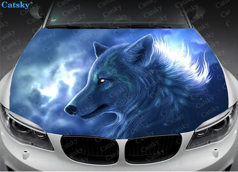 Fantasy White Wolf Animal Print Car Hood Vinyl Stickers Wrap Vinyl Film Engine Cover Decal Sticker on Car Auto Accessories Decor