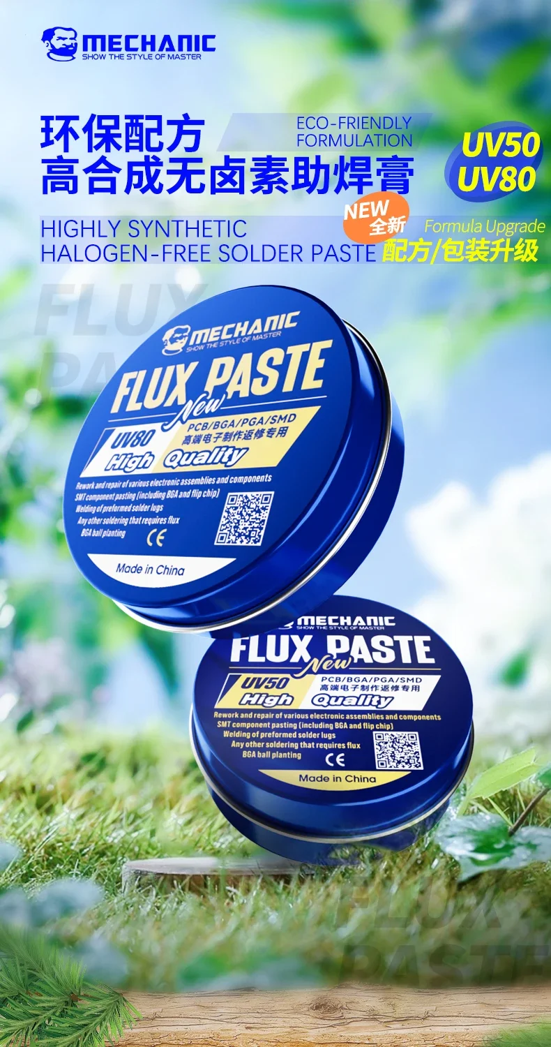 MECHANIC UV50 UV80 halogenfreie Flussmittelpaste, kein sauber, elektronischer Lötkolben, Schweißen für PCB, BGA, Handy-Reparatur