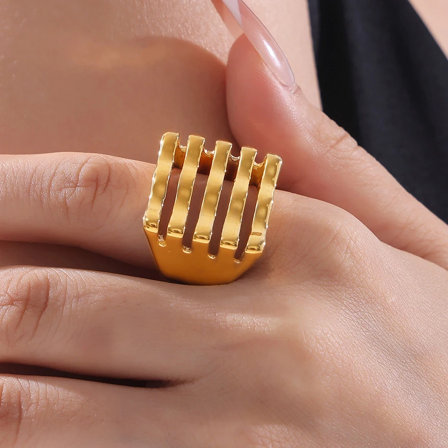 Platz Multi Streifen Ringe Für Frauen Trend frauen Edelstahl Ring Wasserdicht Vergoldet Luxus Schmuck Frau Punk Geschenk
