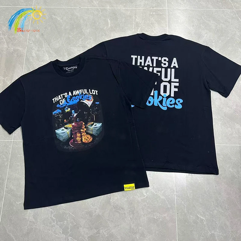 

25SS Cookies Graphics Print THAT'S A AWFUL LOT OF COUGH SYRUP Футболка большого размера, черные футболки для мужчин и женщин, повседневная футболка унисекс