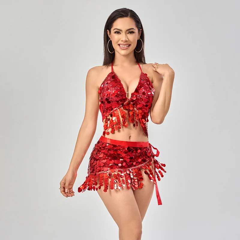 Nouveau Danse du ventre taille chaîne hanche serviette mode décontracté gland costume haut scène Performance costume